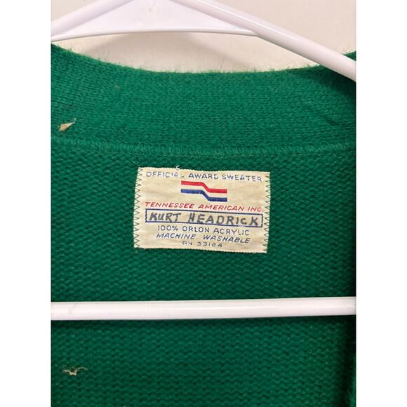 Vintage Varsity High School Green Sweater Cardigan Band 60s - Picture 4 of 5